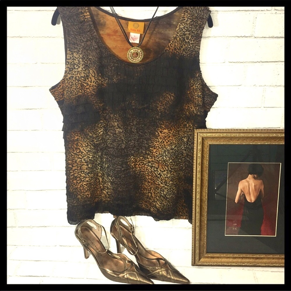 Ruby Rd. Tank Top Ruffled Leopard Print Large - Picture 2 of 8